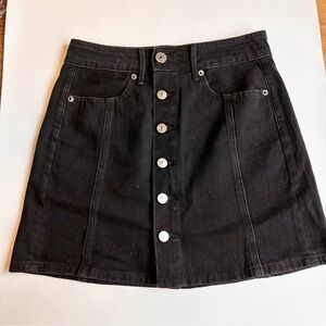 American Eagle Women’s Hi Rise A Line Button Front Black Denim Skirt SZ 0